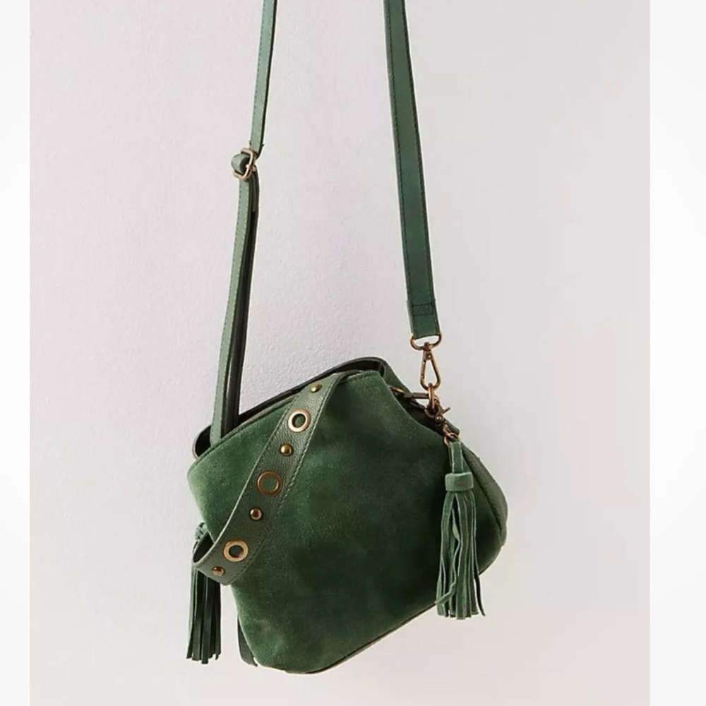 NWOT Free People Sindy Green Suede Crossbody Bag
